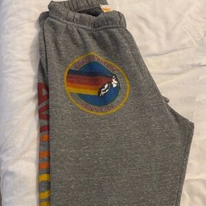 Aviator Nation Gray Joggers with Rainbow Patch